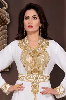 Off white embroidered georgette islamic kaftans With Sun-proof hijab