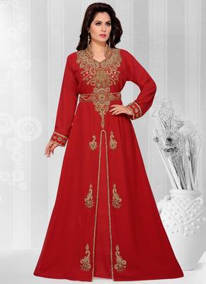 Maroon embroidered georgette islamic kaftans With Scarves Sun-proof hijab 1