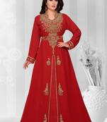 Maroon embroidered georgette islamic kaftans With Scarves Sun-proof hijab.