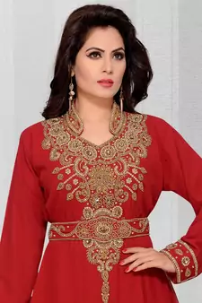 Maroon embroidered georgette islamic kaftans With Scarves Sun-proof hijab