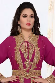 Magenta embroidered georgette islamic kaftans With Sun-proof hijab