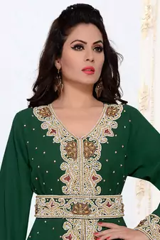 Green embroidered georgette islamic kaftans With Sun-proof hijab