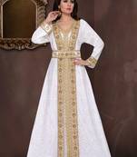 Off white embroidered georgette islamic kaftans with hijab