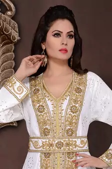 Off white embroidered georgette islamic kaftans with hijab