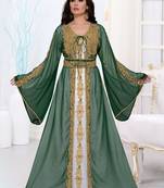 Green embroidered georgette islamic kaftans With Sun-proof hijab.