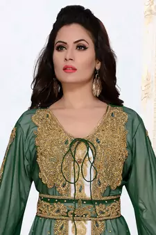 Green embroidered georgette islamic kaftans With Sun-proof hijab