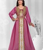 Dark onion pink embroidered georgette islamic kaftans With Sun-proof hijab.