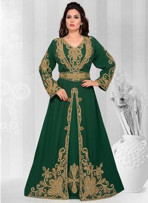 Green embroidered georgette islamic kaftans With Sun-proof hijab 1