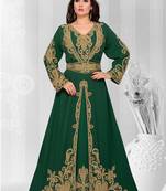 Green embroidered georgette islamic kaftans With Sun-proof hijab.