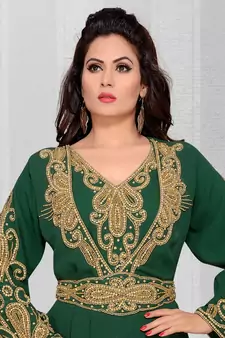 Green embroidered georgette islamic kaftans With Sun-proof hijab