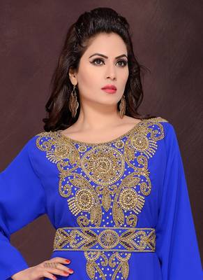 Blue embroidered georgette islamic kaftans 2