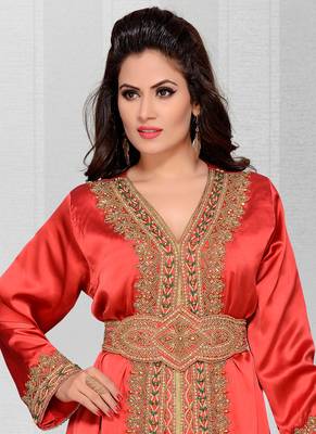 Grand Maroon Kaftan Gown with Gold Zari Work & Matching Hijab 2