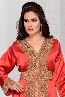 Grand Maroon Kaftan Gown with Gold Zari Work & Matching Hijab