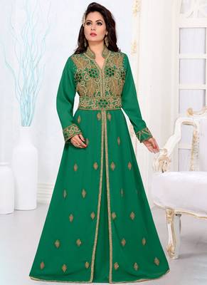 Green embroidered georgette islamic kaftans With Sun-proof hijab 1