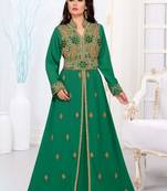 Green embroidered georgette islamic kaftans With Sun-proof hijab.