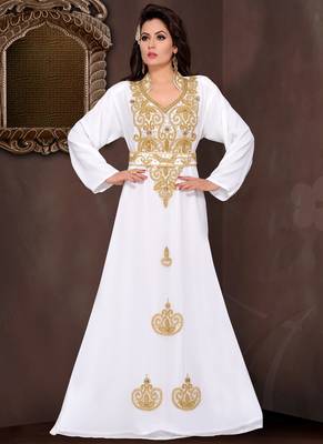 Off white embroidered georgette islamic kaftans With Sun-proof hijab 1