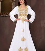 Off white embroidered georgette islamic kaftans With Sun-proof hijab.