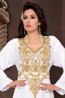 Off white embroidered georgette islamic kaftans With Sun-proof hijab