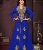 Blue embroidered georgette islamic kaftans With Sun-proof hijab.