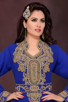 Blue embroidered georgette islamic kaftans With Sun-proof hijab