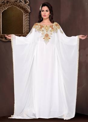 Off white embroidered georgette islamic kaftans 1