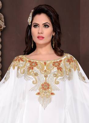 Off white embroidered georgette islamic kaftans 2