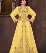 Yellow embroidered georgette islamic kaftans with hijab