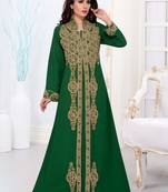 Green embroidered georgette islamic kaftans With Sun-proof hijab.