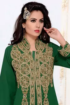 Green embroidered georgette islamic kaftans With Sun-proof hijab