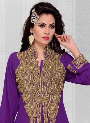 Purple embroidered georgette islamic kaftans With Sun-proof hijab 2