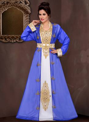 Blue embroidered georgette islamic kaftans With Sun-proof hijab 1