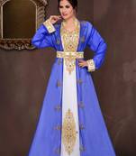 Blue embroidered georgette islamic kaftans With Sun-proof hijab.