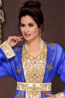 Blue embroidered georgette islamic kaftans With Sun-proof hijab