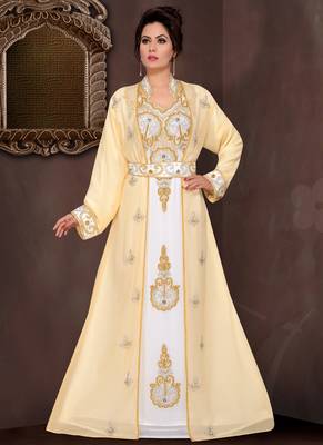 Yellow embroidered georgette islamic kaftans 1