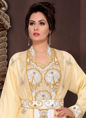 Yellow embroidered georgette islamic kaftans 2