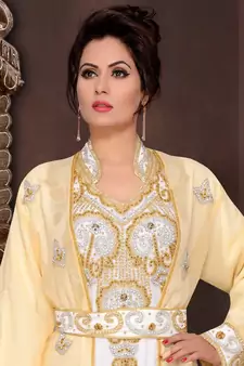 Yellow embroidered georgette islamic kaftans