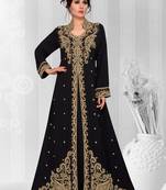 Black embroidered georgette islamic kaftans With Sun-proof hijab.
