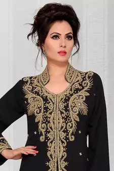Black embroidered georgette islamic kaftans With Sun-proof hijab