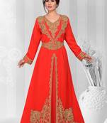Red embroidered georgette islamic kaftans With Sun-proof hijab.