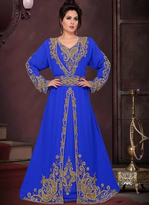 Blue embroidered georgette islamic kaftans With Sun-proof hijab 1