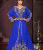 Blue embroidered georgette islamic kaftans With Sun-proof hijab.
