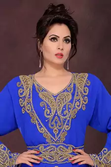 Blue embroidered georgette islamic kaftans With Sun-proof hijab