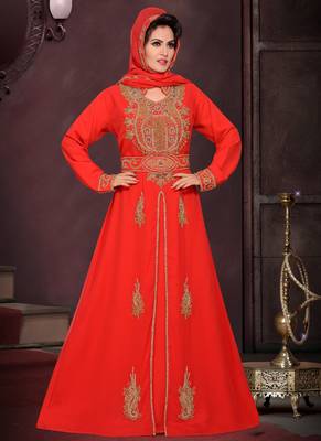 Blood red embroidered georgette islamic kaftans with hijjab 1