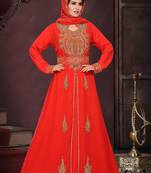Blood red embroidered georgette islamic kaftans with hijjab