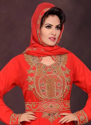 Blood red embroidered georgette islamic kaftans with hijjab 2