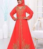 Red embroidered georgette islamic kaftans with hijab