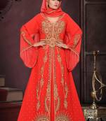 Red embroidered georgette islamic kaftans with hijab