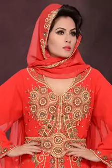 Red embroidered georgette islamic kaftans with hijab