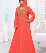 Light red embroidered georgette islamic kaftans with hijjab