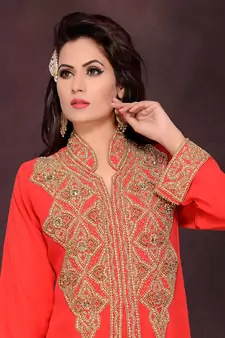 Red embroidered georgette islamic kaftans With Sun-proof hijab